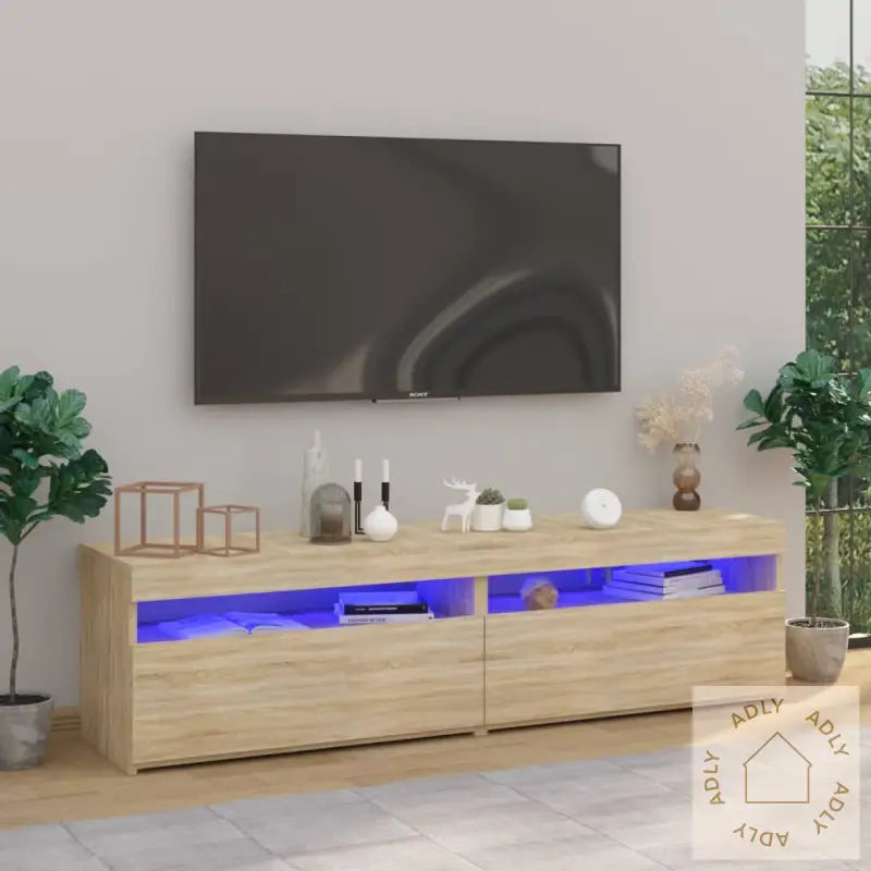 Tv-Benker 2 Stk Med Led-Lys Sonoma Eik 75X35X40 Cm
