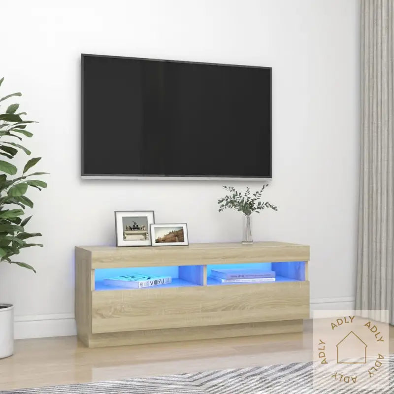 Tv-Benk Med Led-Lys Sonoma Eik 100X35X40 Cm