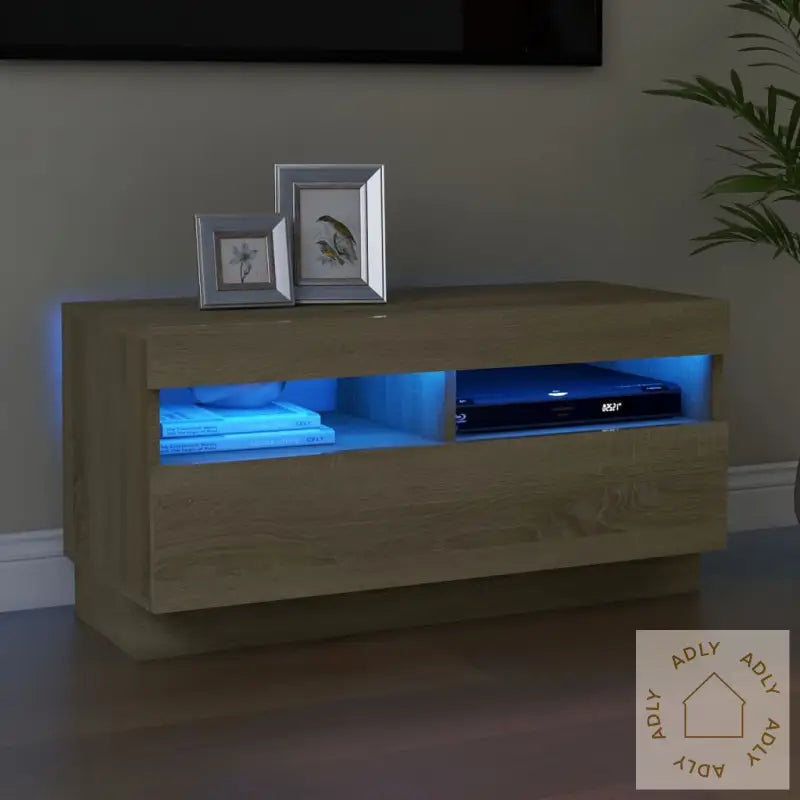 Tv-Benk Med Led-Lys Sonoma Eik 80X35X40 Cm