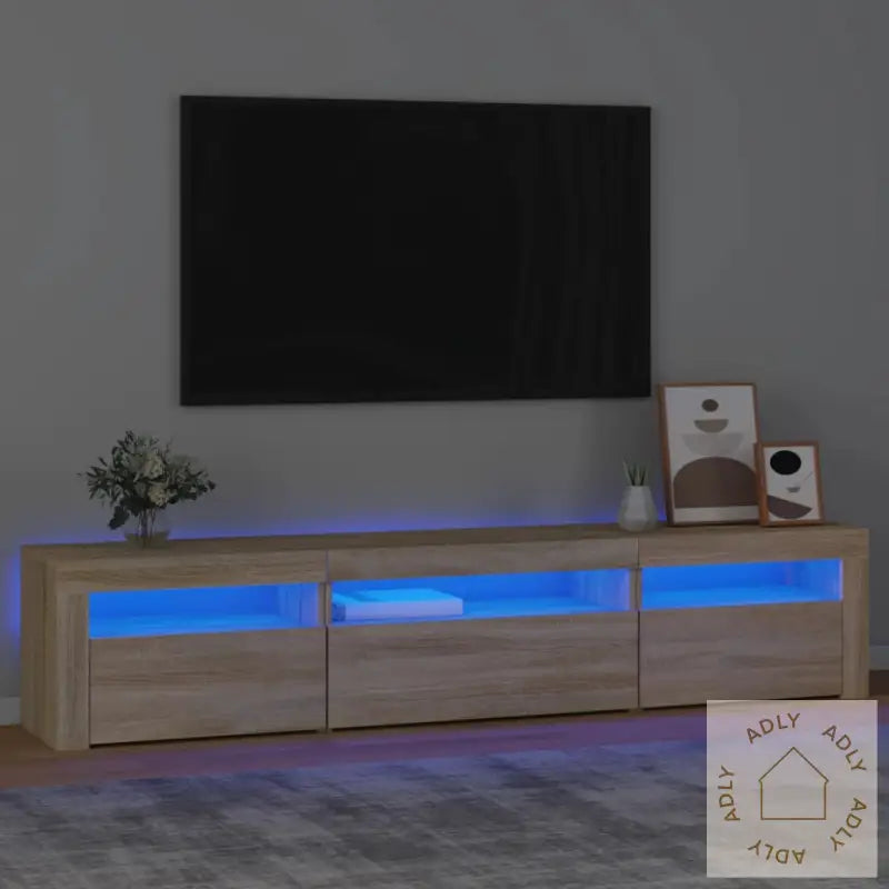 Tv-Benk Med Led-Lys Sonoma Eik 195X35X40 Cm