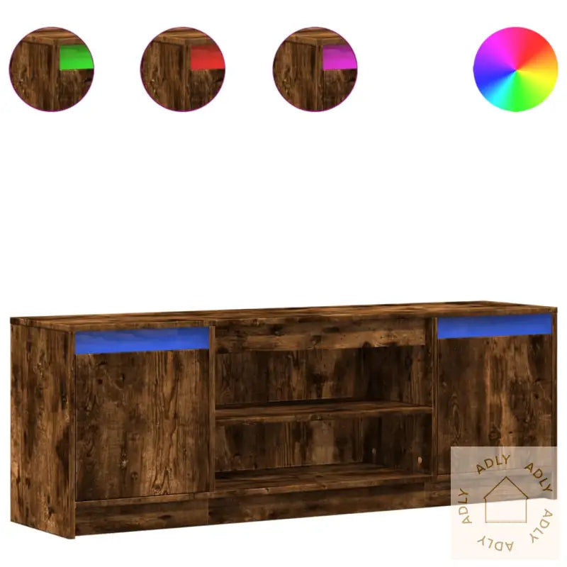 Tv-Benk Med Led Røkt Eik 139,5X34X50 Cm Konstruert Tre
