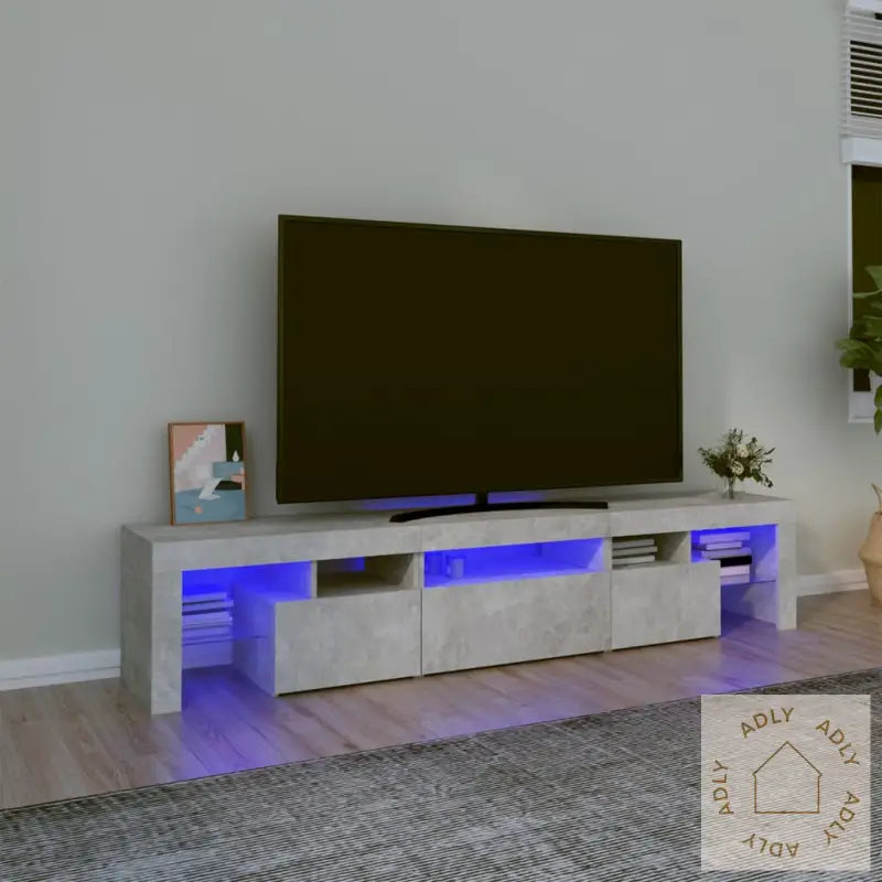 Tv-Benk Med Led-Lys Betonggrå 200 X 36,5 X 40 Cm
