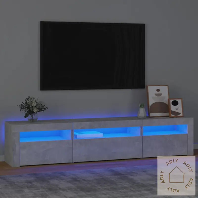 Tv-Benk Med Led-Lys Betonggrå 195X35X40 Cm