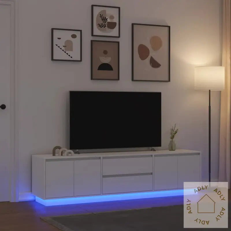 Tv-Benk Med Led-Lys Hvit 160,5X41X50 Cm