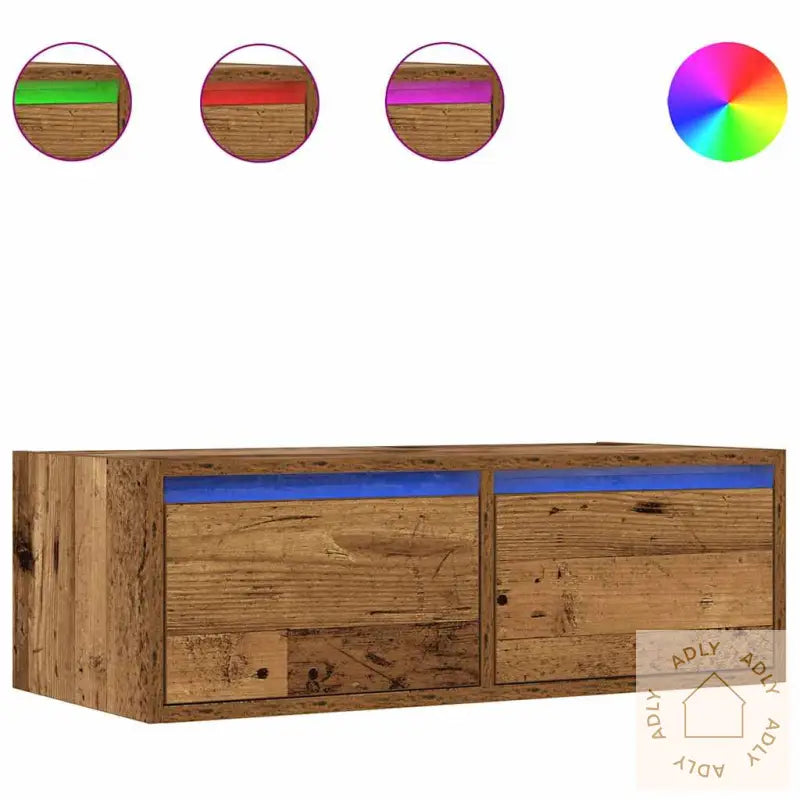 Tv-Benk Med Led-Lys Gammelt Tre 75X35,5X25 Cm