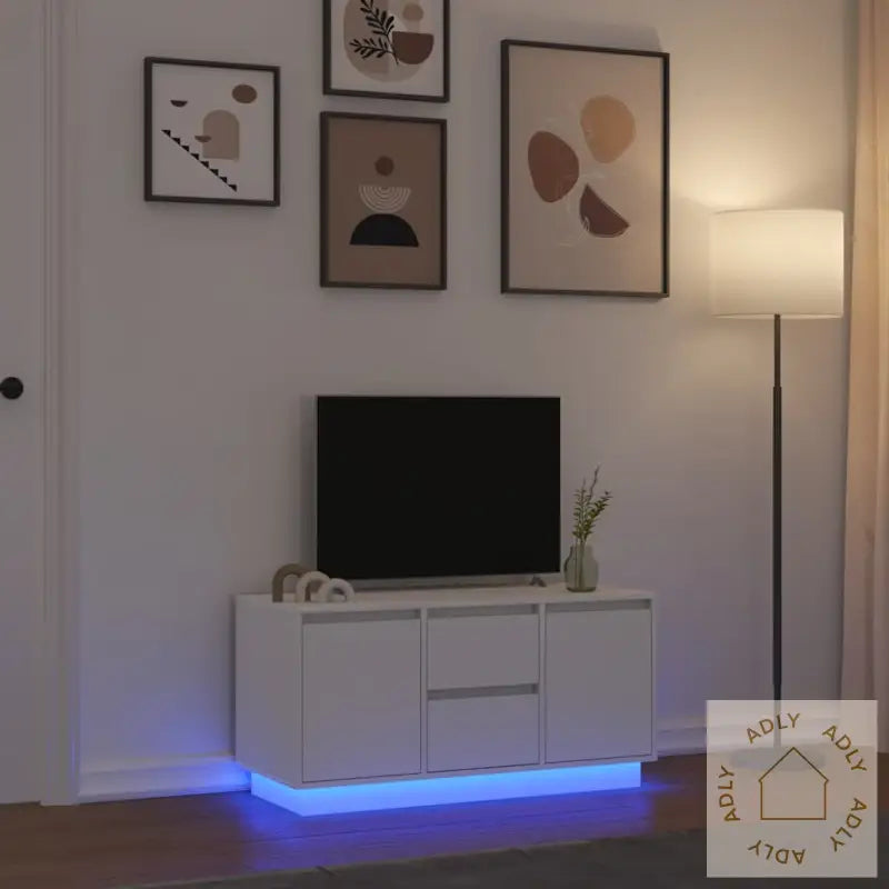 Tv-Benk Med Led-Lys Hvit 100X41X50 Cm