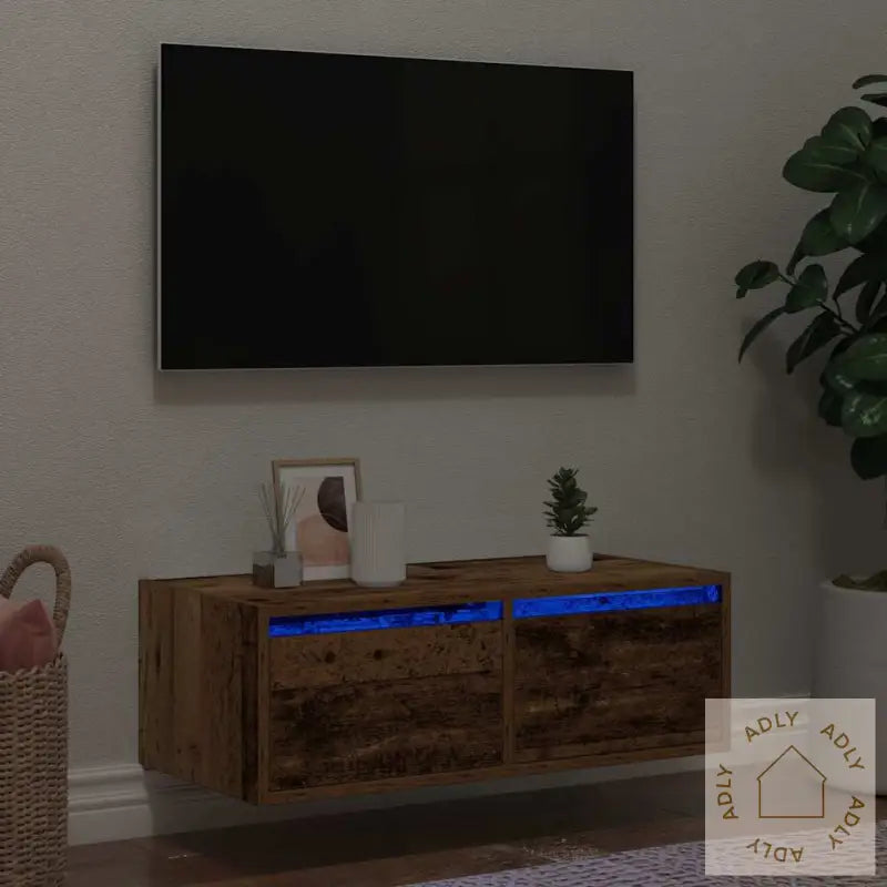 Tv-Benk Med Led-Lys Gammelt Tre 75X35,5X25 Cm