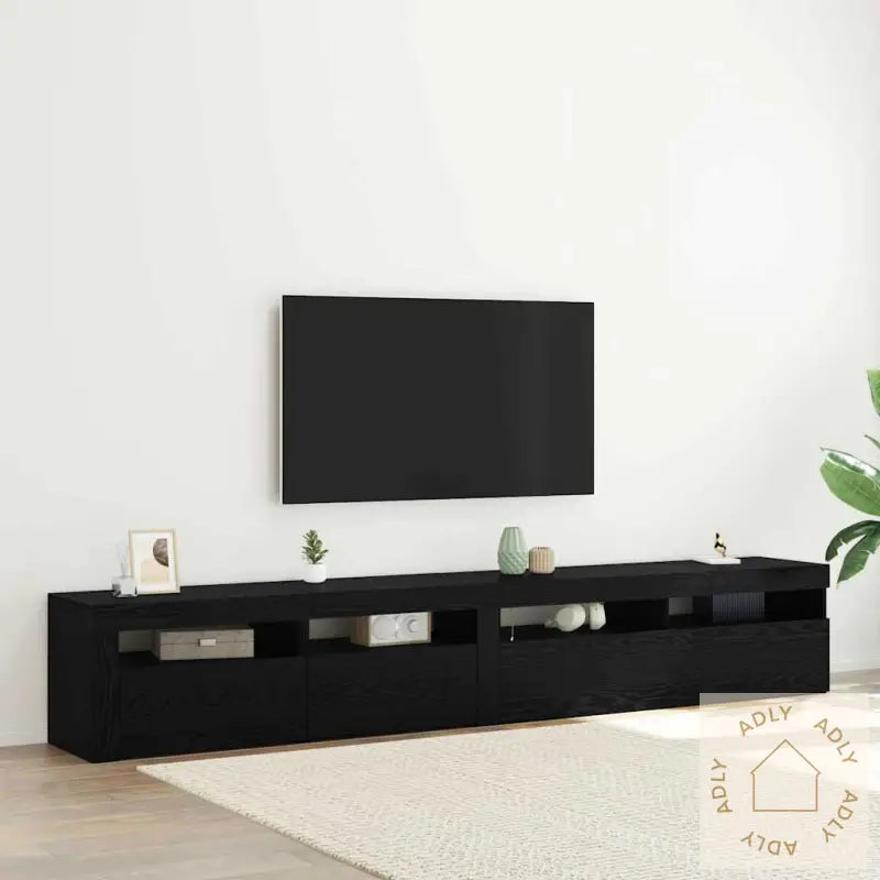 Tv Skap 2 Stk Med Led Lys Svart Eik Konstruert Tre