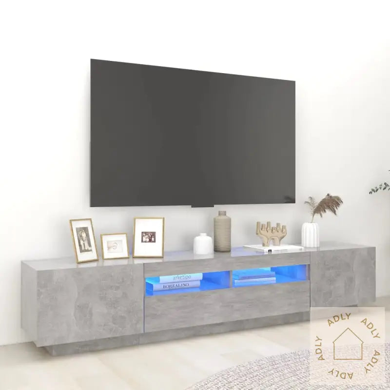 Tv-Benk Med Led-Lys Betonggrå 200X35X40 Cm