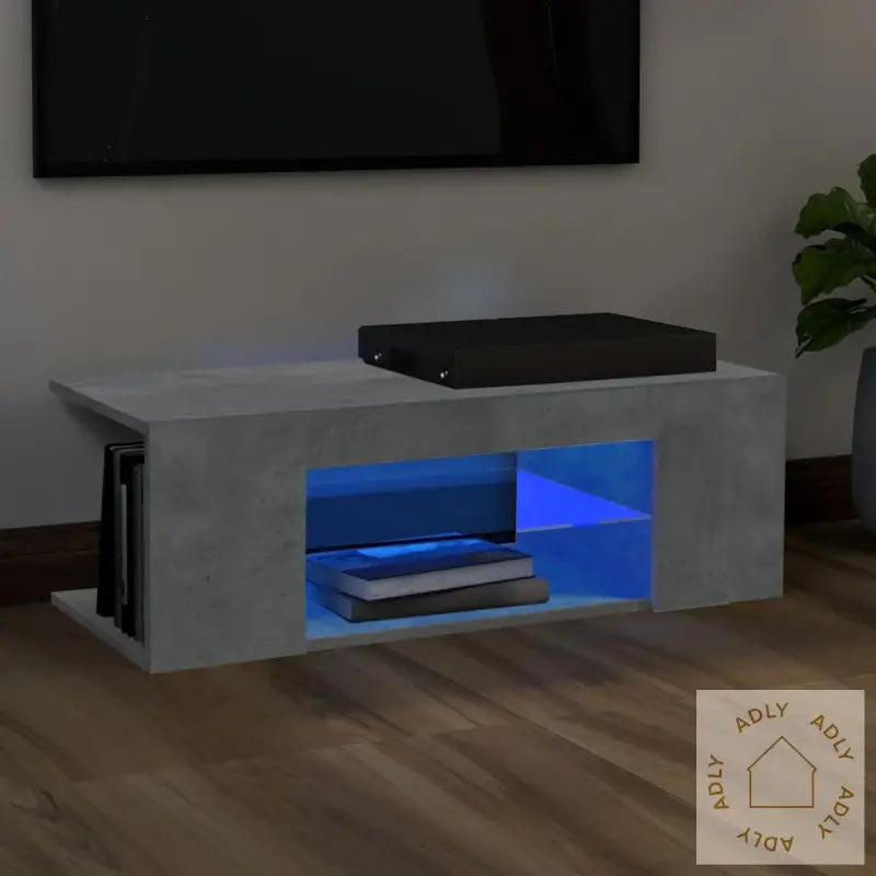 Tv-Benk Med Led-Lys Betonggrå 90X39X30 Cm