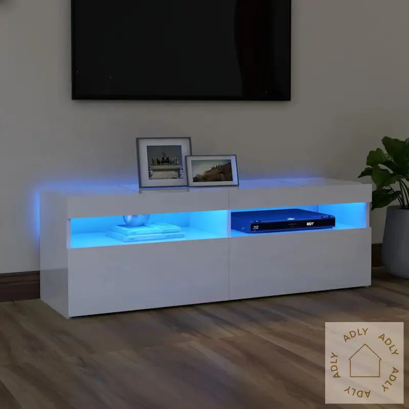 Tv-Benk Med Led-Lys Høyglans Hvit 120X35X40 Cm