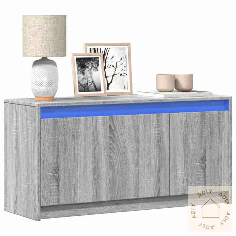 Tv-Benk Med Led Grå Sonoma 100X34X50 Cm Konstruert Tre