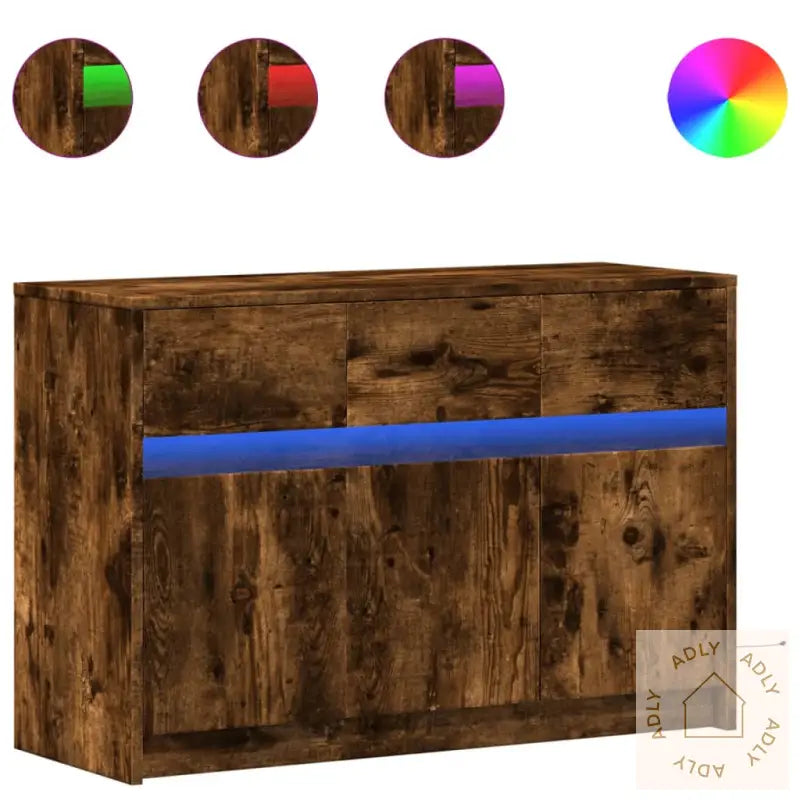Tv-Benk Med Led Røkt Eik 91X34X61 Cm Konstruert Tre