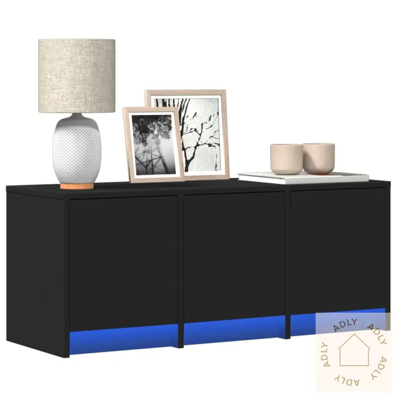 Tv-Benk Med Led Svart 97X34X40 Cm Konstruert Tre