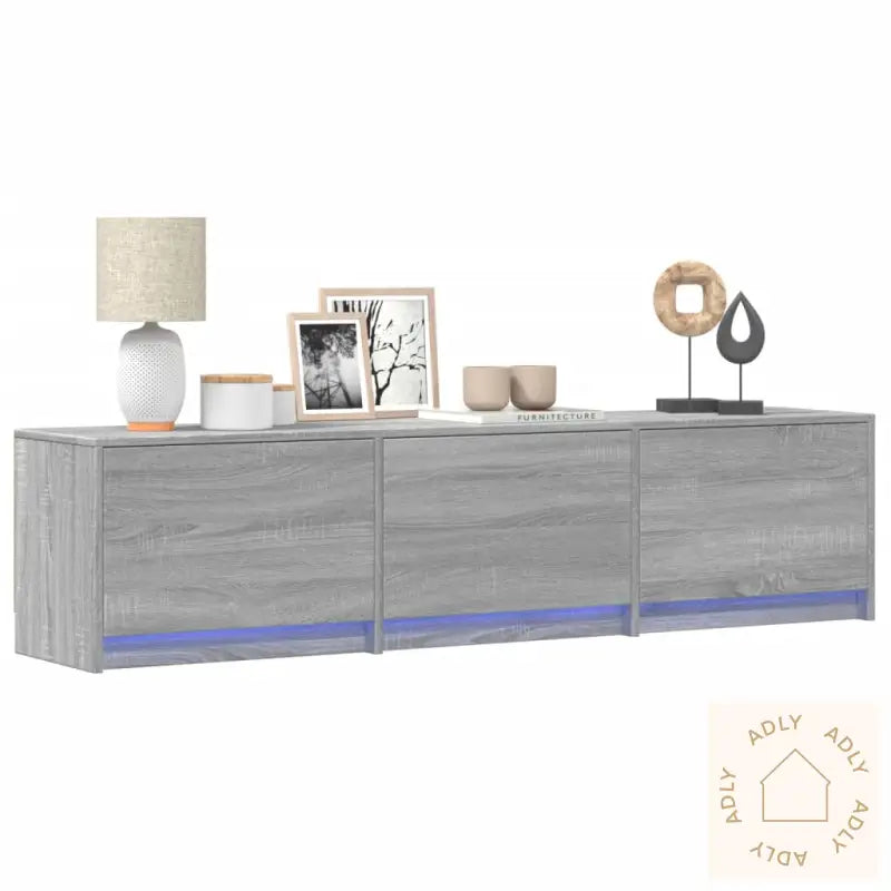Tv-Benk Med Led Grå Sonoma 165X34X40 Cm Konstruert Tre