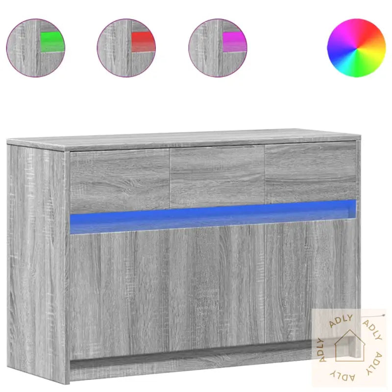 Tv-Benk Med Led Grå Sonoma 91X34X61 Cm Konstruert Tre