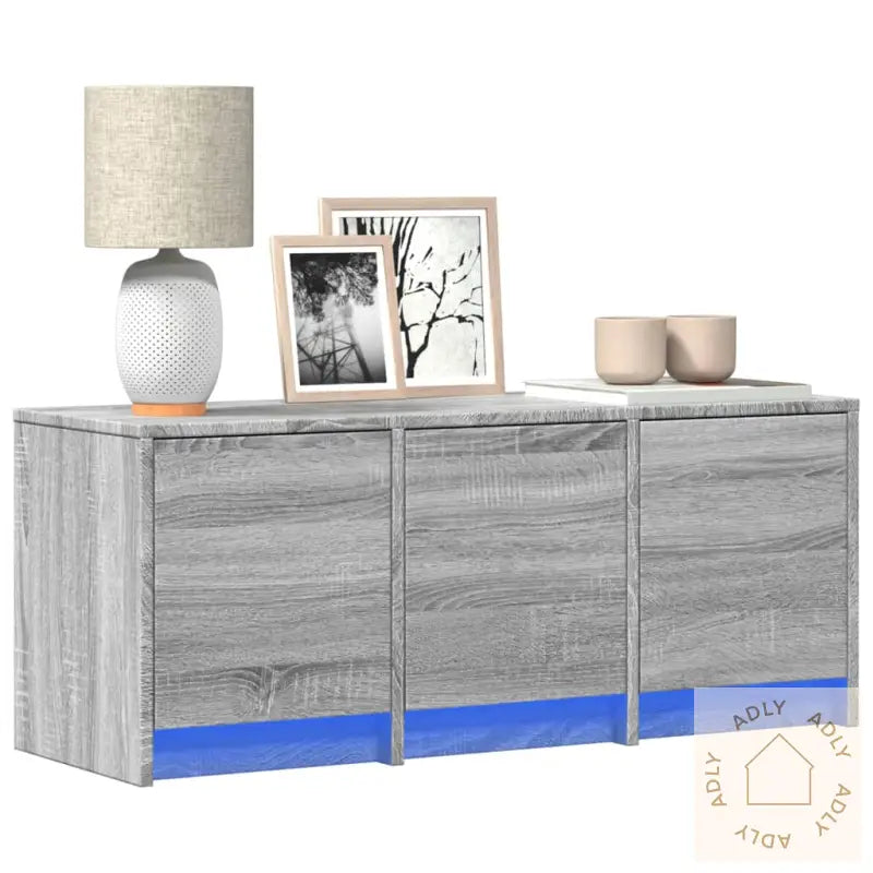 Tv-Benk Med Led Grå Sonoma 97X34X40 Cm Konstruert Tre