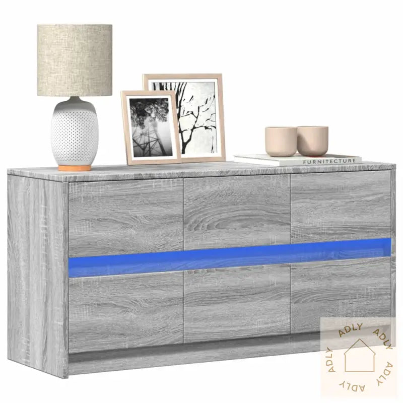 Tv-Benk Med Led Grå Sonoma 100X34X50 Cm Konstruert Tre