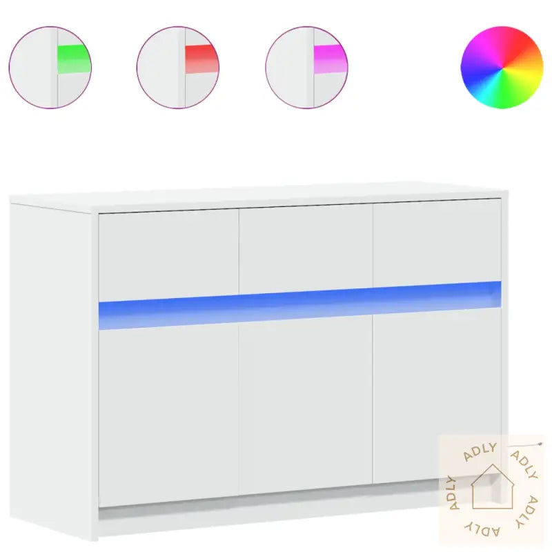 Tv-Benk Med Led Hvit 91X34X61 Cm Konstruert Tre