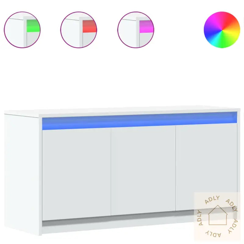 Tv-Benk Med Led Hvit 100X34X50 Cm Konstruert Tre
