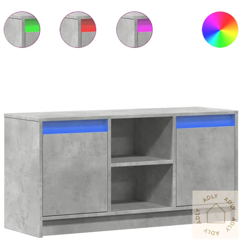 Tv-Benk Med Led Betonggrå 100X34X50 Cm Konstruert Tre
