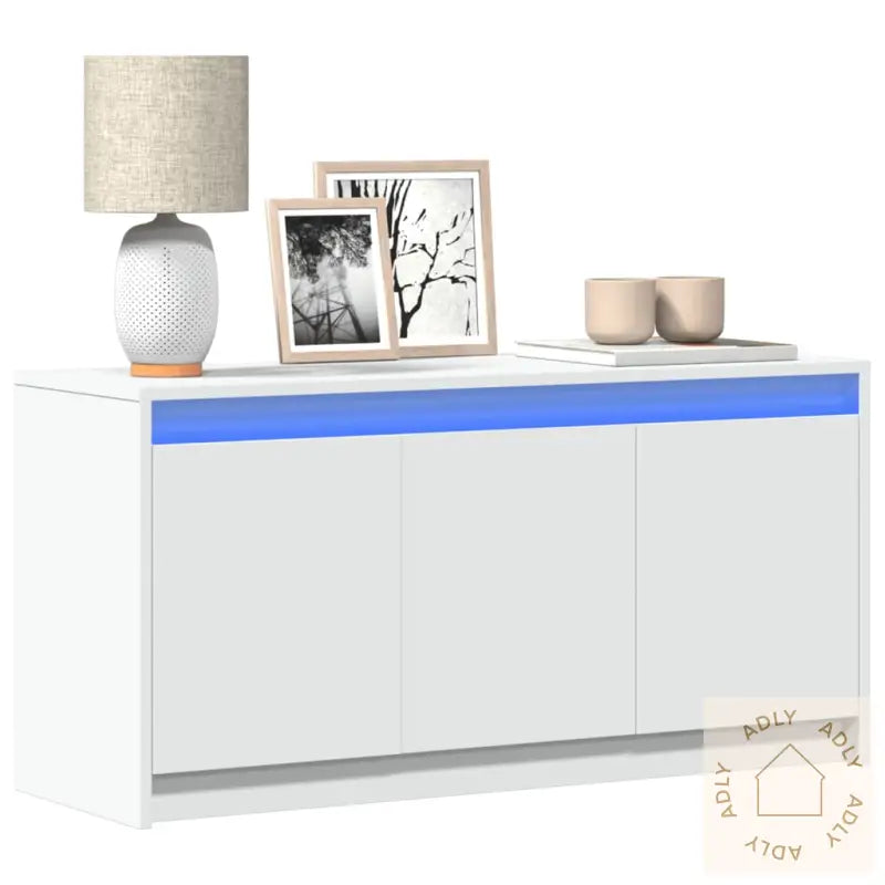 Tv-Benk Med Led Hvit 100X34X50 Cm Konstruert Tre
