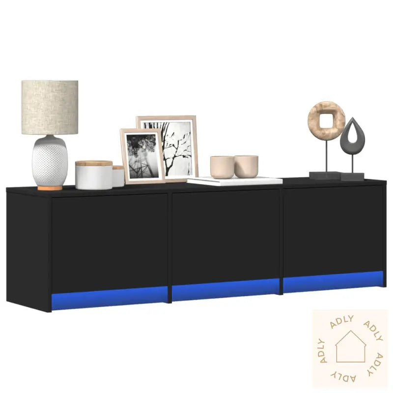 Tv-Benk Med Led Svart 140X34X40 Cm Konstruert Tre