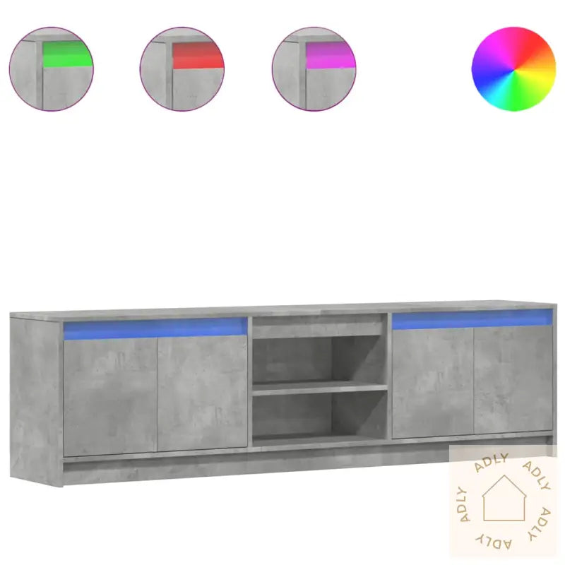 Tv-Benk Med Led Betonggrå 180X34X50 Cm Konstruert Tre