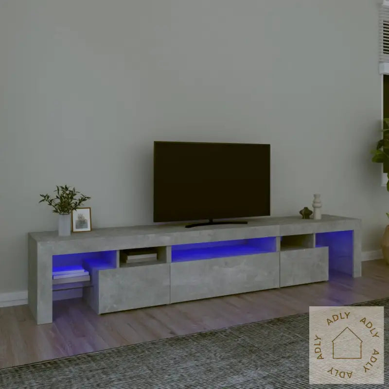 Tv-Benk Med Led-Lys Betonggrå 215X36,5X40 Cm