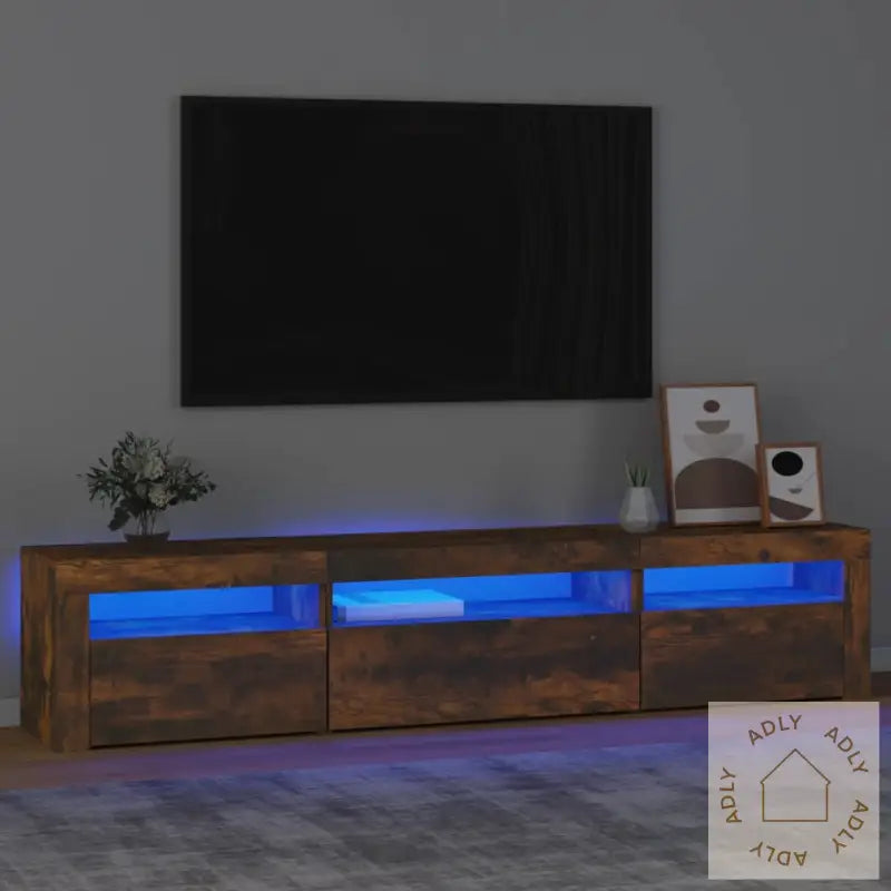 Tv-Benk Med Led-Lys Røkt Eik 195 X 35 X 40 Cm