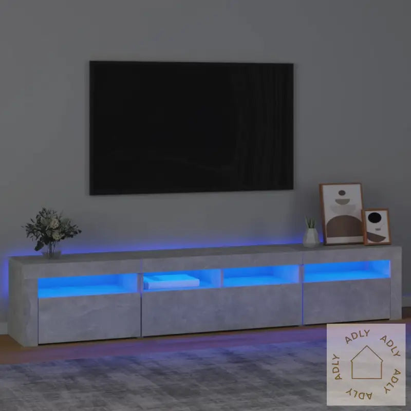Tv-Benk Med Led-Lys Betonggrå 210X35X40 Cm