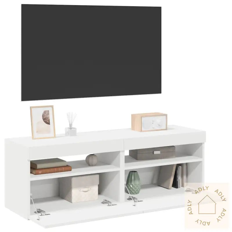 Tv-Benker Med Led-Lys 2 Stk Hvit 60X35X40 Cm