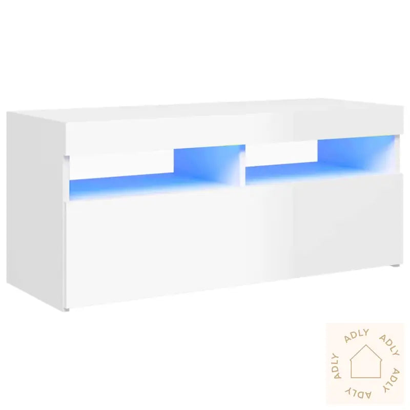 Tv-Benk Med Led-Lys Høyglans Hvit 90X35X40 Cm