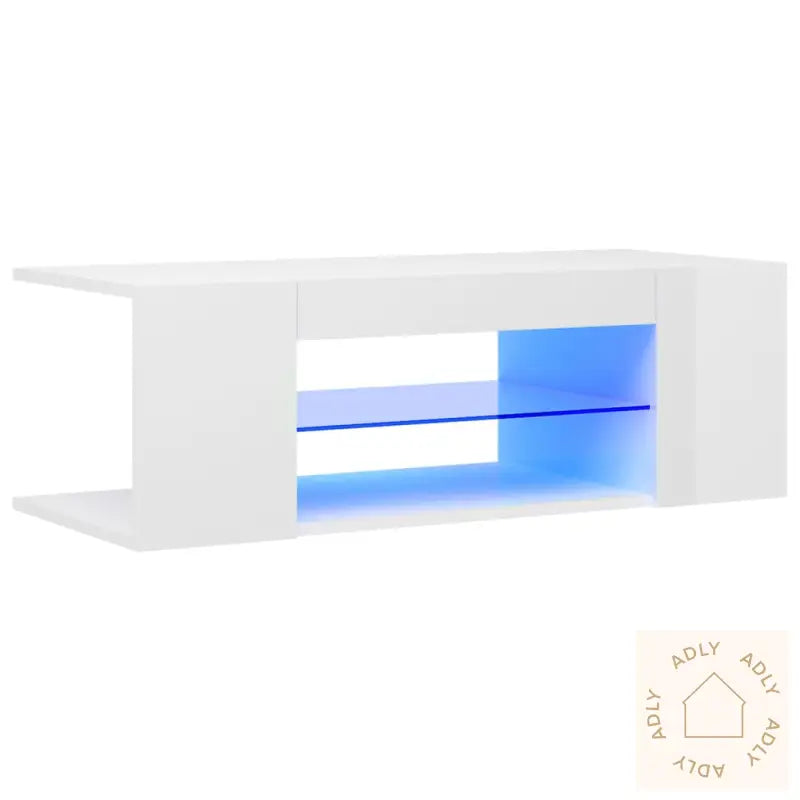 Tv-Benk Med Led-Lys Høyglans Hvit 90X39X30 Cm