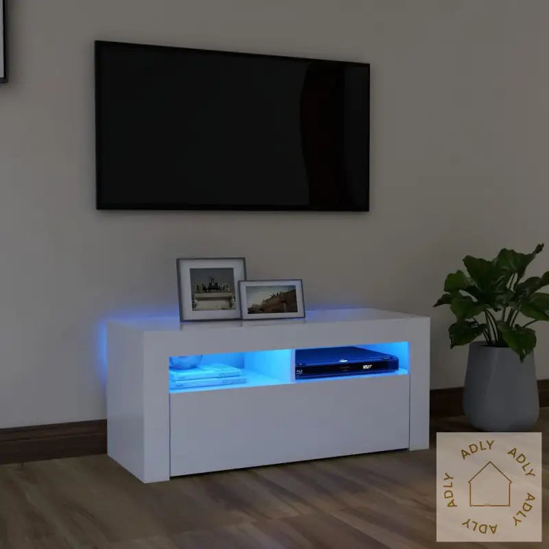 Tv-Benk Med Led-Lys Hvit 90X35X40 Cm