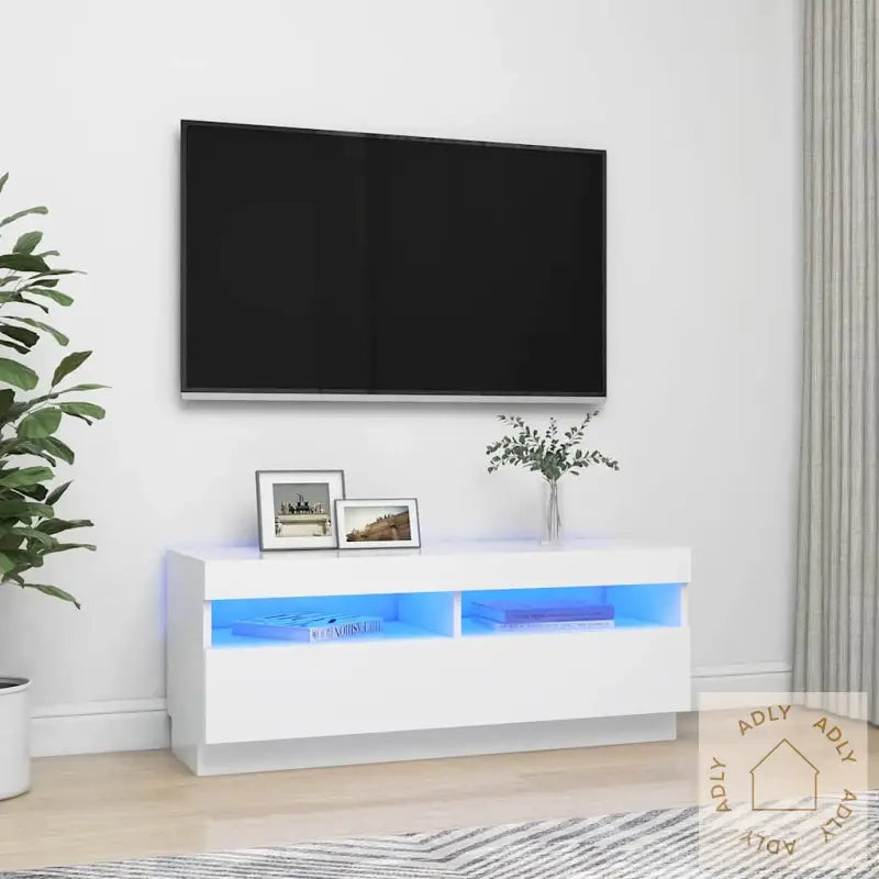 Tv-Benk Med Led-Lys Hvit 100X35X40 Cm