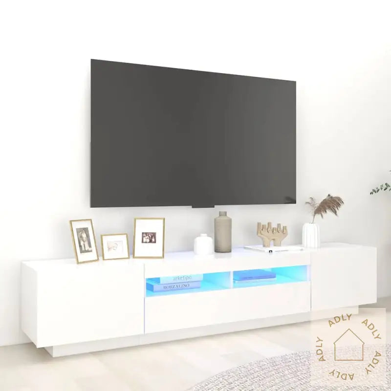 Tv-Benk Med Led-Lys Hvit 200X35X40 Cm