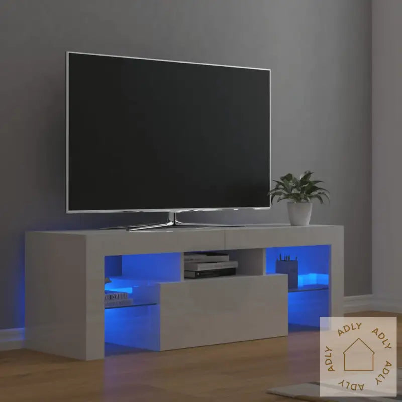 Tv-Benk Med Led-Lys Høyglans Hvit 120X35X40 Cm