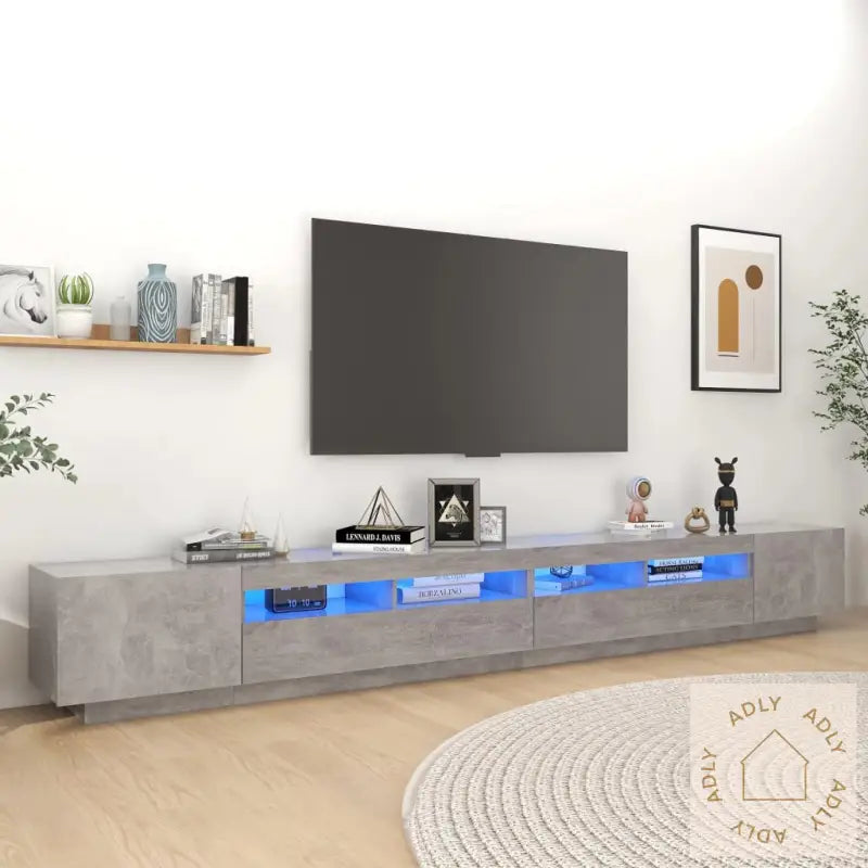 Tv-Benk Med Led-Lys Betonggrå 300X35X40 Cm