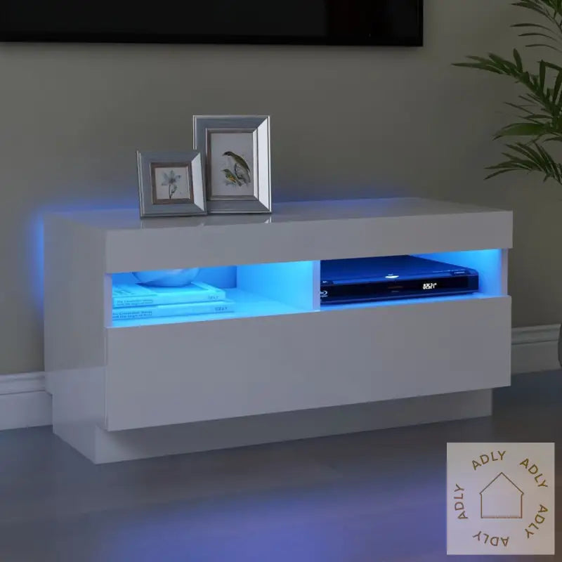 Tv-Benk Med Led-Lys Høyglans Hvit 80X35X40 Cm