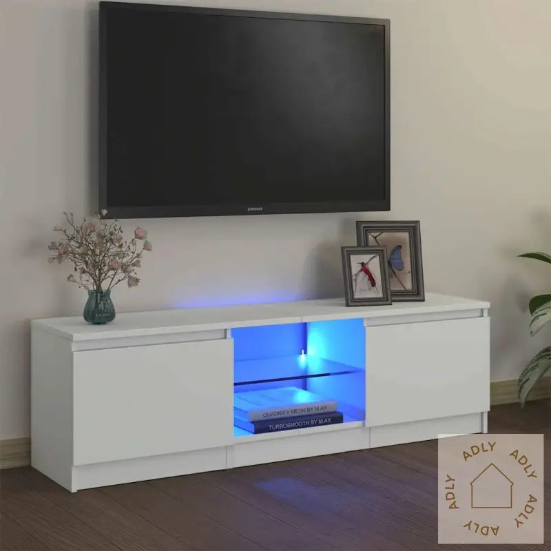 Tv-Benk Med Led-Lys Hvit 120X30X36 Cm