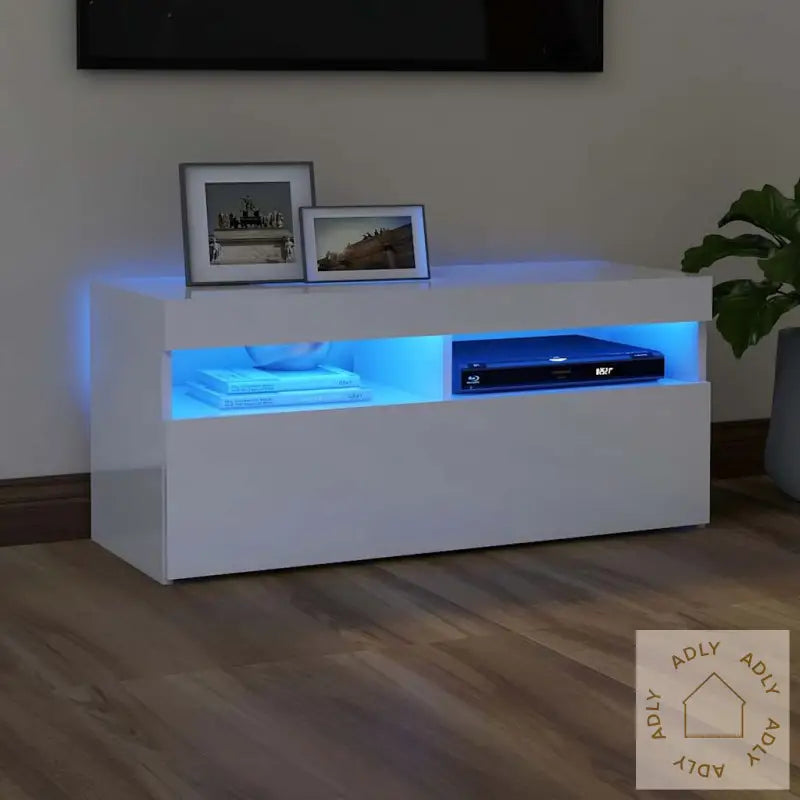 Tv-Benk Med Led-Lys Høyglans Hvit 90X35X40 Cm