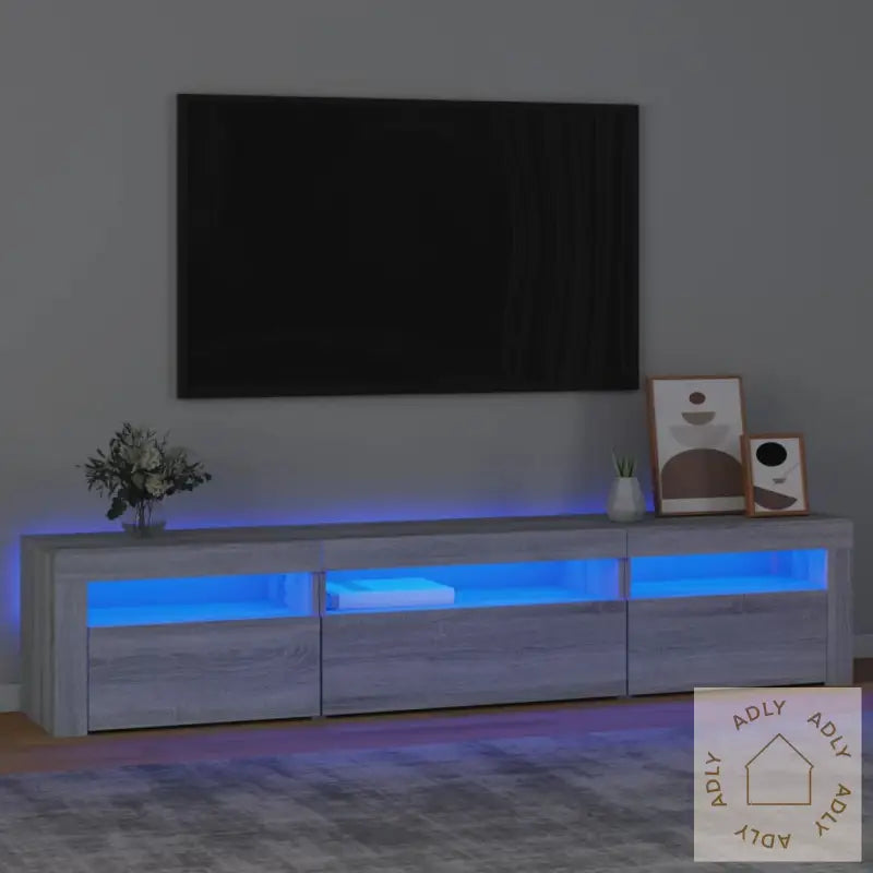 Tv-Benk Med Led-Lys Grå Sonoma 195 X 35 X 40 Cm