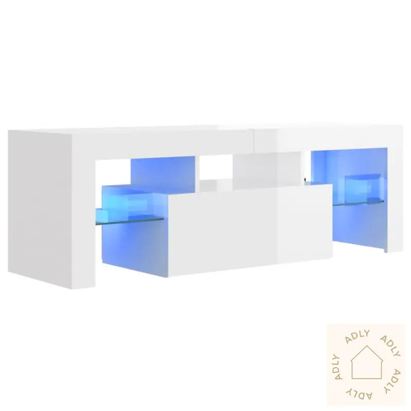 Tv-Benk Med Led-Lys Høyglans Hvit 120X35X40 Cm