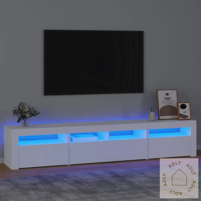 Tv-Benk Med Led-Lys Hvit 210X35X40 Cm