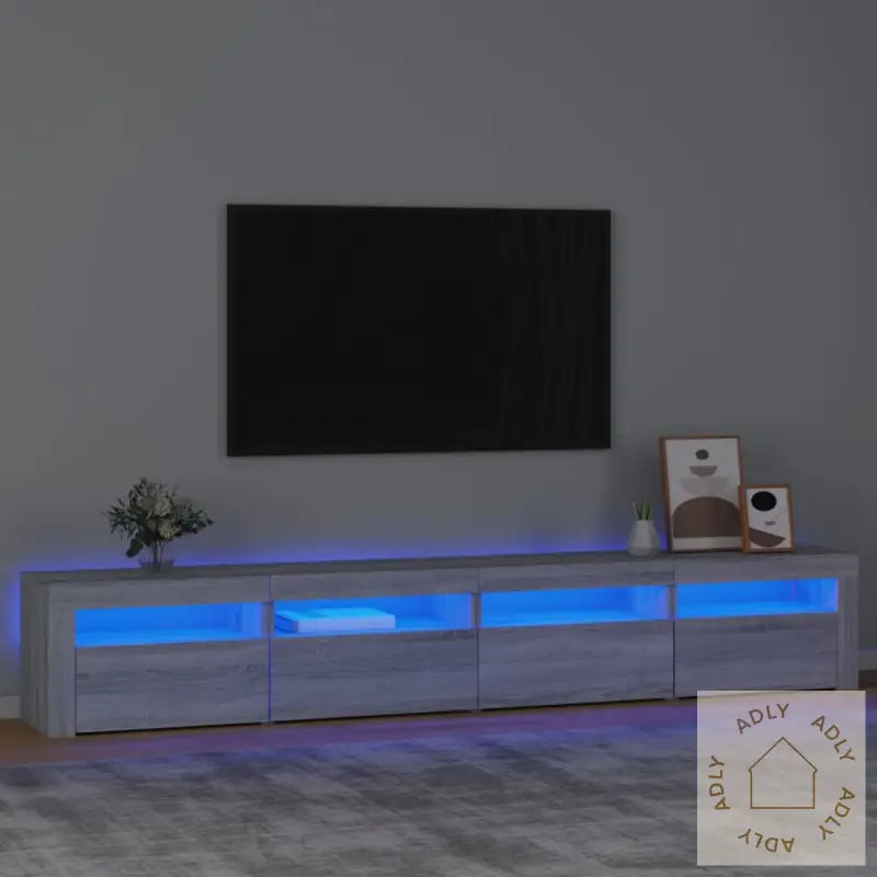 Tv-Benk Med Led-Lys Grå Sonoma 240X35X40 Cm