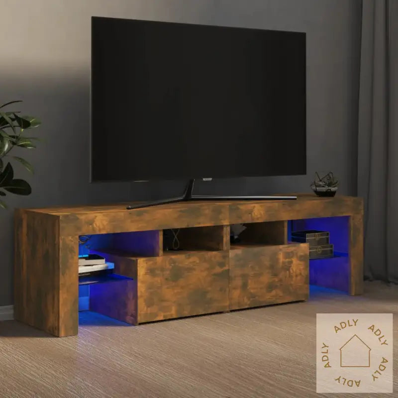 Tv-Benk Med Led-Lys Røkt Eik 140X36,5X40 Cm