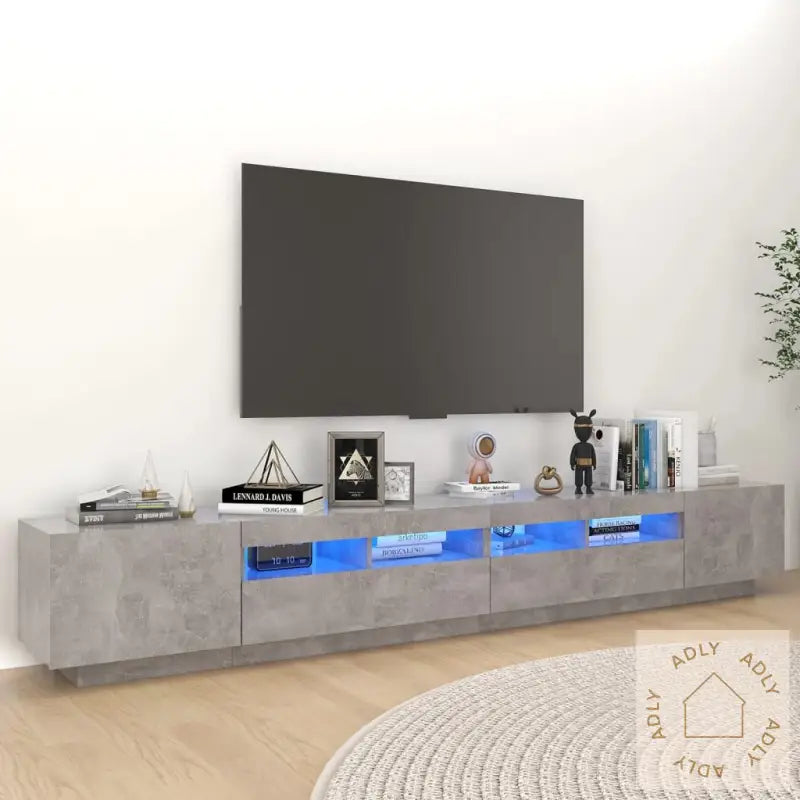 Tv-Benk Med Led-Lys Betonggrå 260X35X40 Cm