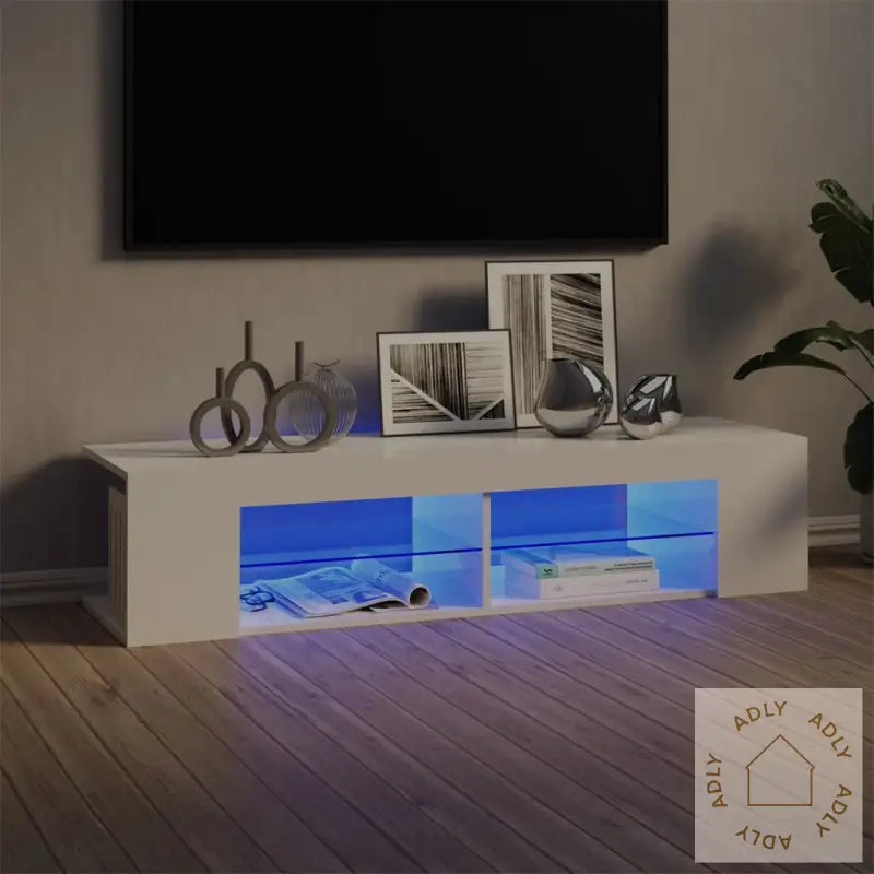 Tv-Benk Med Led-Lys Høyglans Hvit 135X39X30 Cm