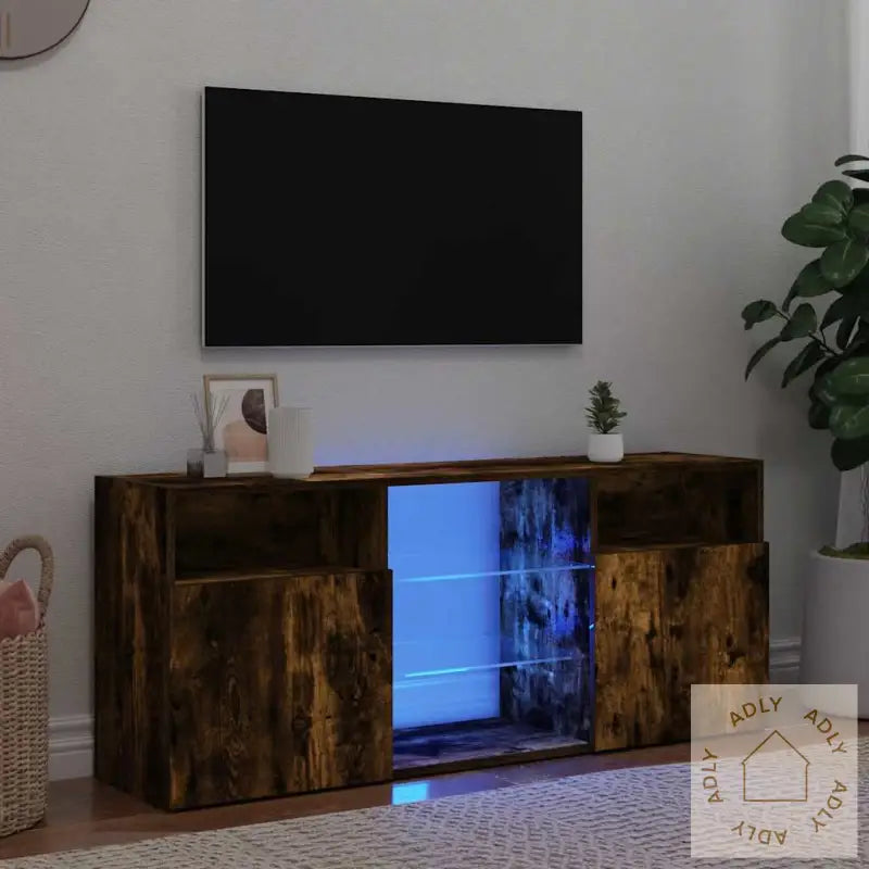 Tv-Benk Med Led-Lys Røkt Eik 120X30X50 Cm